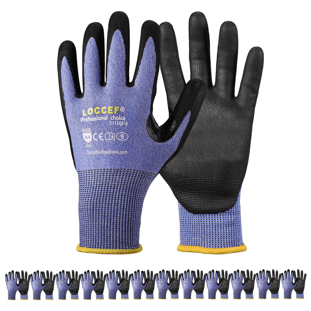 Level 5/A4 Cut Resistant Work Gloves, Touchscreen (12Pairs, 9/L)