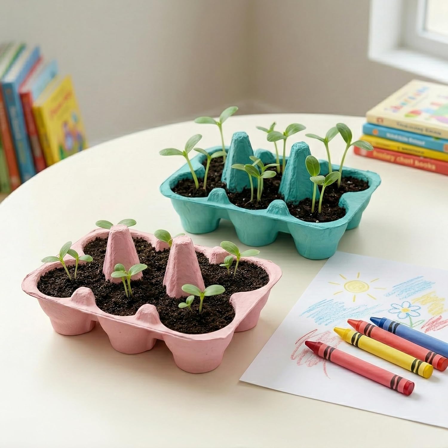 Seeds Flower Starter Kit 2-Pack - Egg Carton Eco-Friendly Pots - Complete Indoor Gardening Kit with Seeds, Coconut