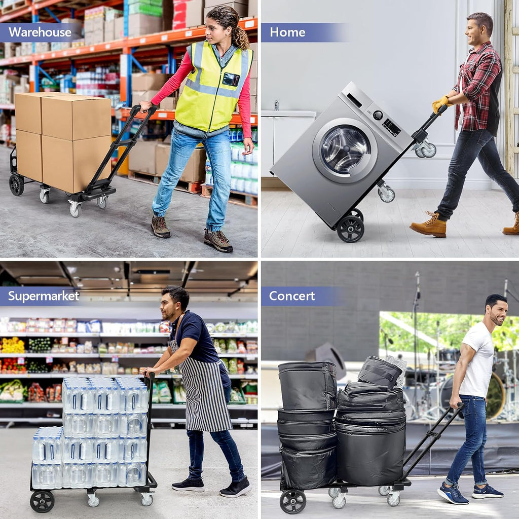 3-in-1 Convertible Dolly Cart with Wheels, 600LBS Heavy Duty Hand Truck Dolly, Hand Truck with Adjustable Handle
