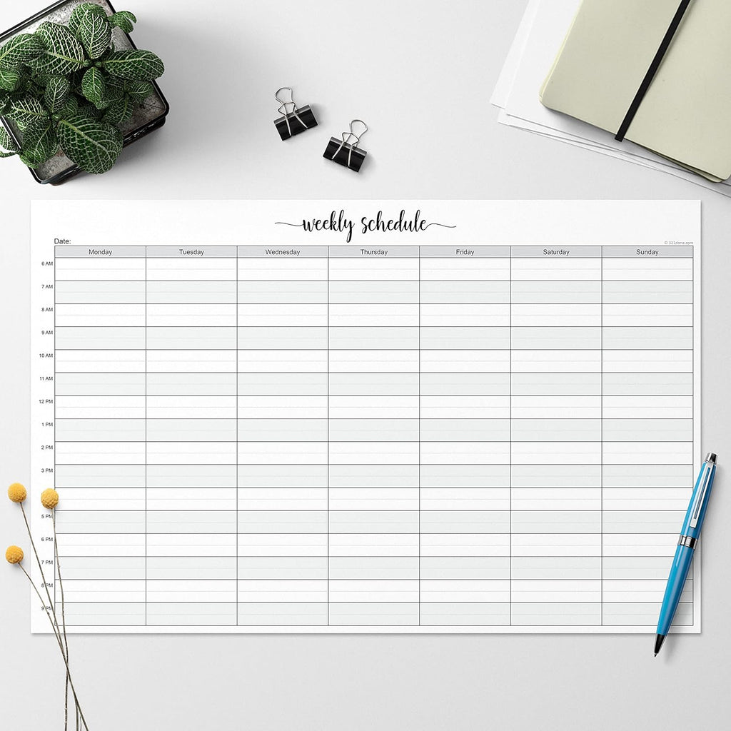 Weekly Schedule Planning Notepad - 50 Sheets 11x17 Size - Mon-Sun Hourly Appointment Productivity Weekly Planner