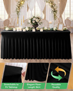 Spandex Table Cover Skirts with Floor-Length Ruffle, 8 ft, Black, 4 Pack