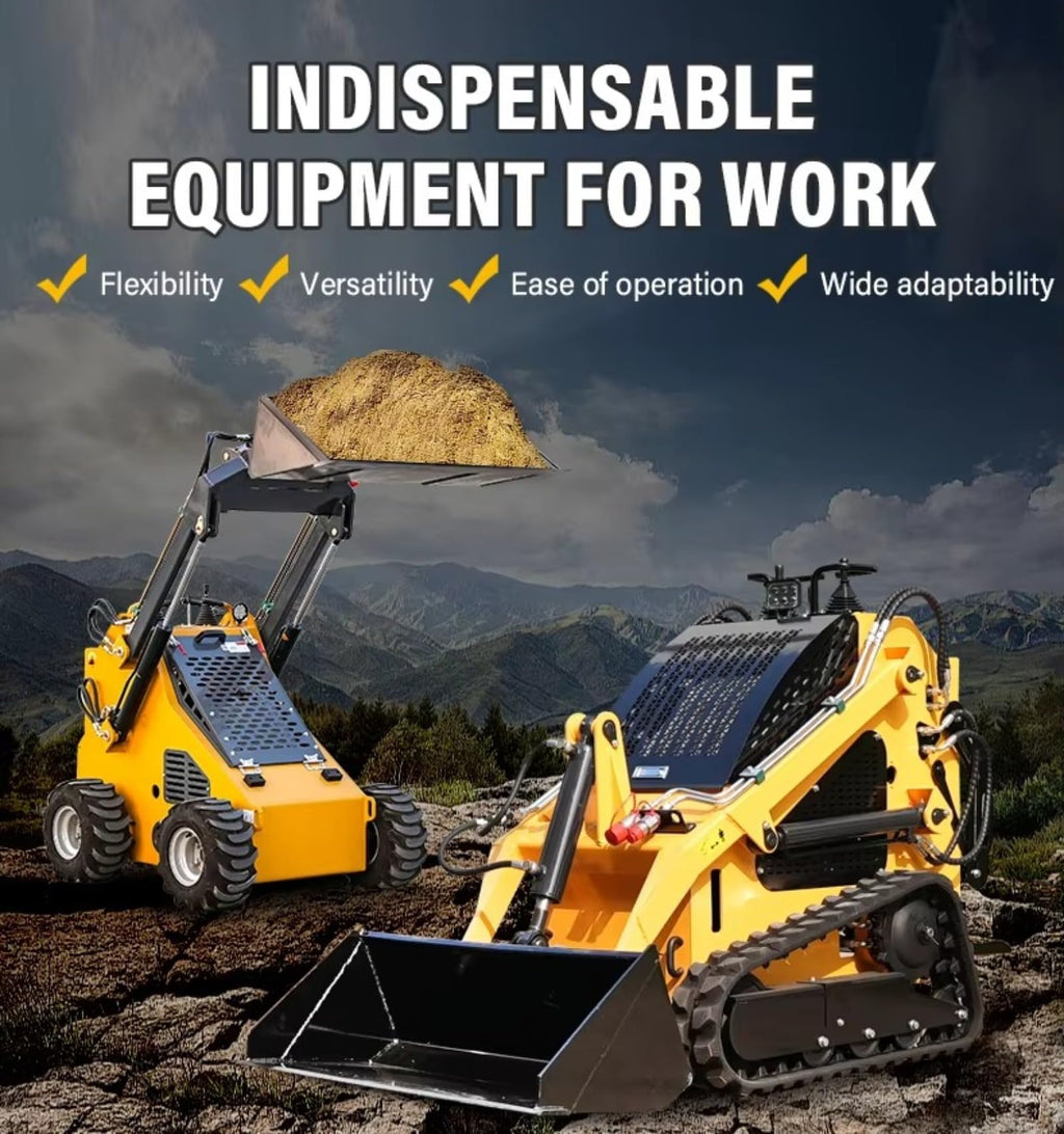 Mini Skid Steer Loader Compact Track Loader with Hydraulic Wide Bucket, Front End Loaders for Excavation Earthmoving