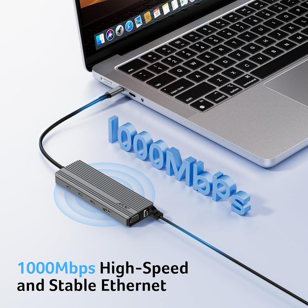 11 in 1 USB C HUB Multiport Adapter with 4K@60Hz HDMI, 2x10Gbps USB C, 2x5Gbps USB A, 100W PD Port, 1000Mbps