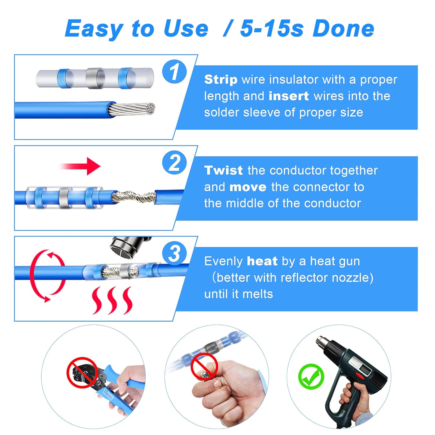 Heat Shrink Solder Seal Wire Connectors Kit 120PCS, Waterproof Butt Connector Heat Shrink Electrical Terminals