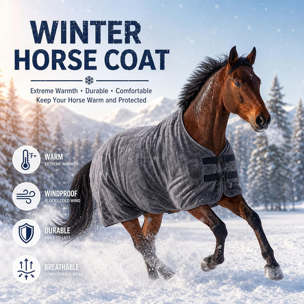 Winter Horse Blanket 70 Inch, Soft Fleece Stable Blanket with Surcingles