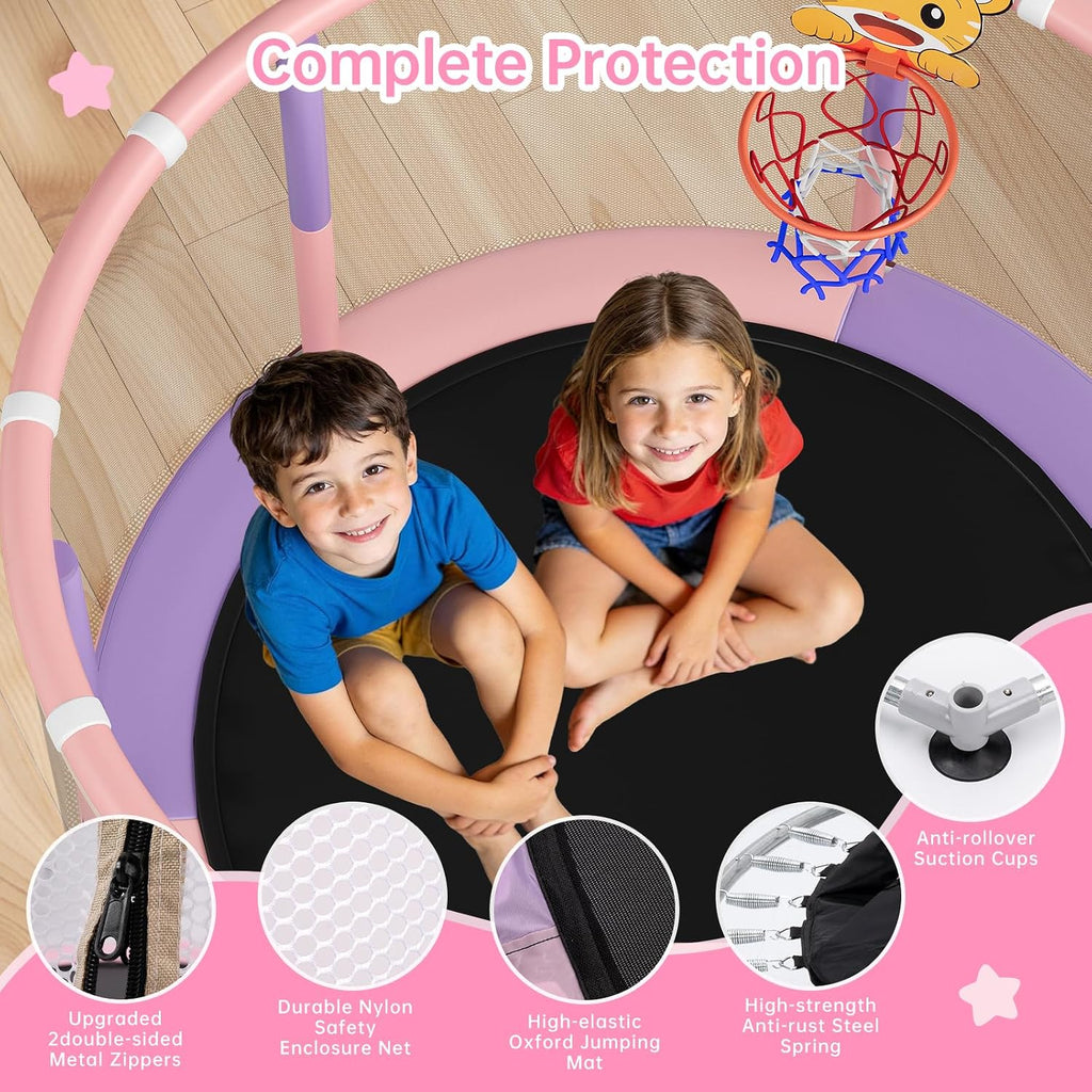 Full Wrap-Around Double Ring Legs 440lbsToddler Trampoline with Net,Trampoline for Kids