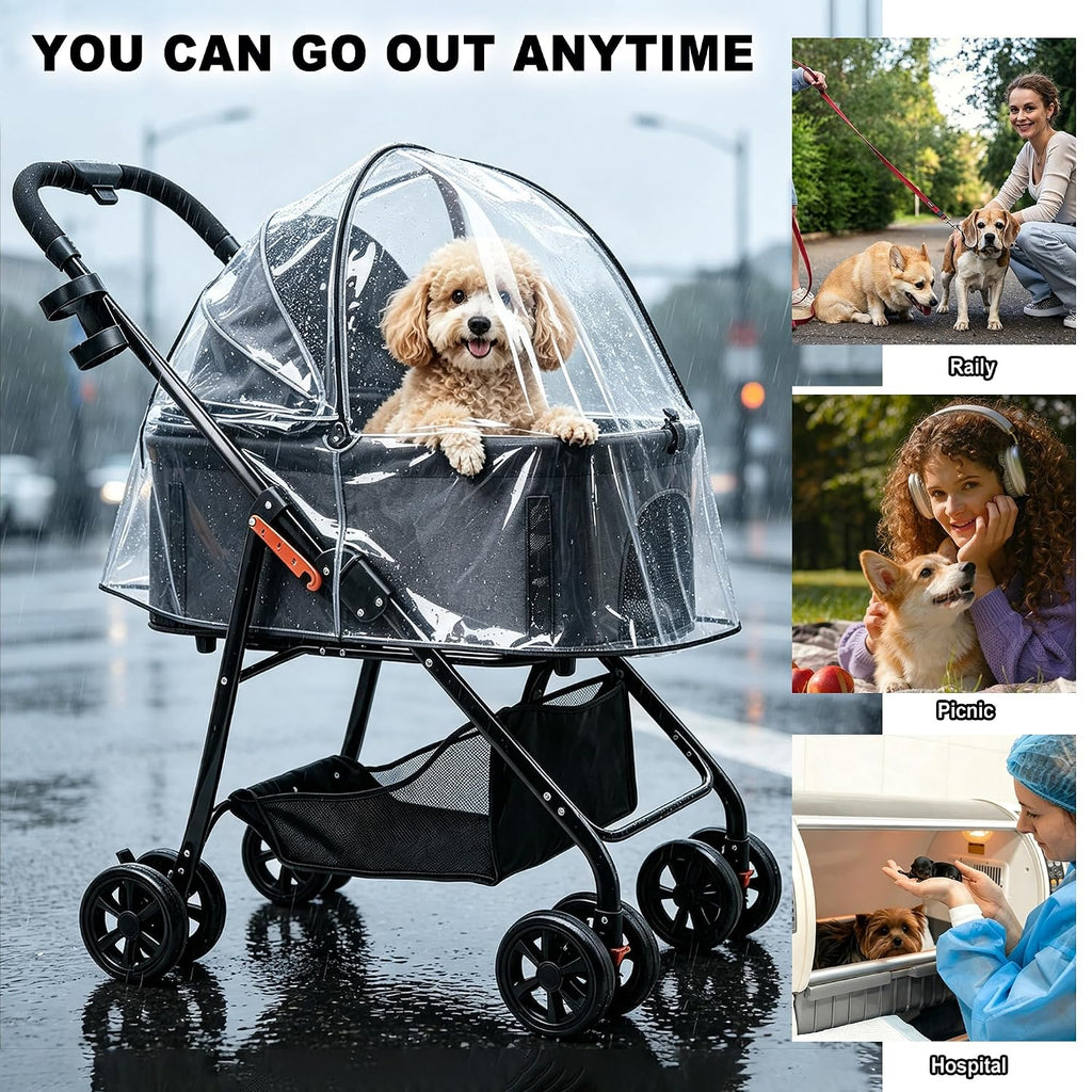 3 in 1 Dog Cat Stroller for Small Pet Up to 25 lbs & 25"