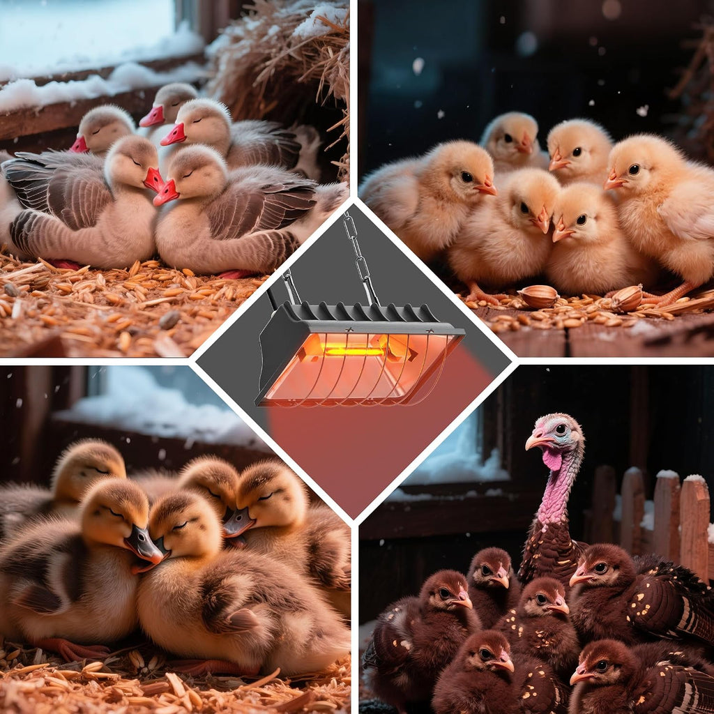 Heat Lamp for Chickens, Halogen Chicken Heat Lamp for Young Poultry, Safe Infrared Chicken Coop & Brooder Heater