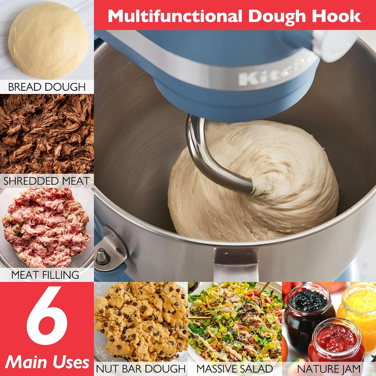 Stainless Steel Spiral Dough Hook for Kitchenaid 6 Quart Bowl-Lift Mixer