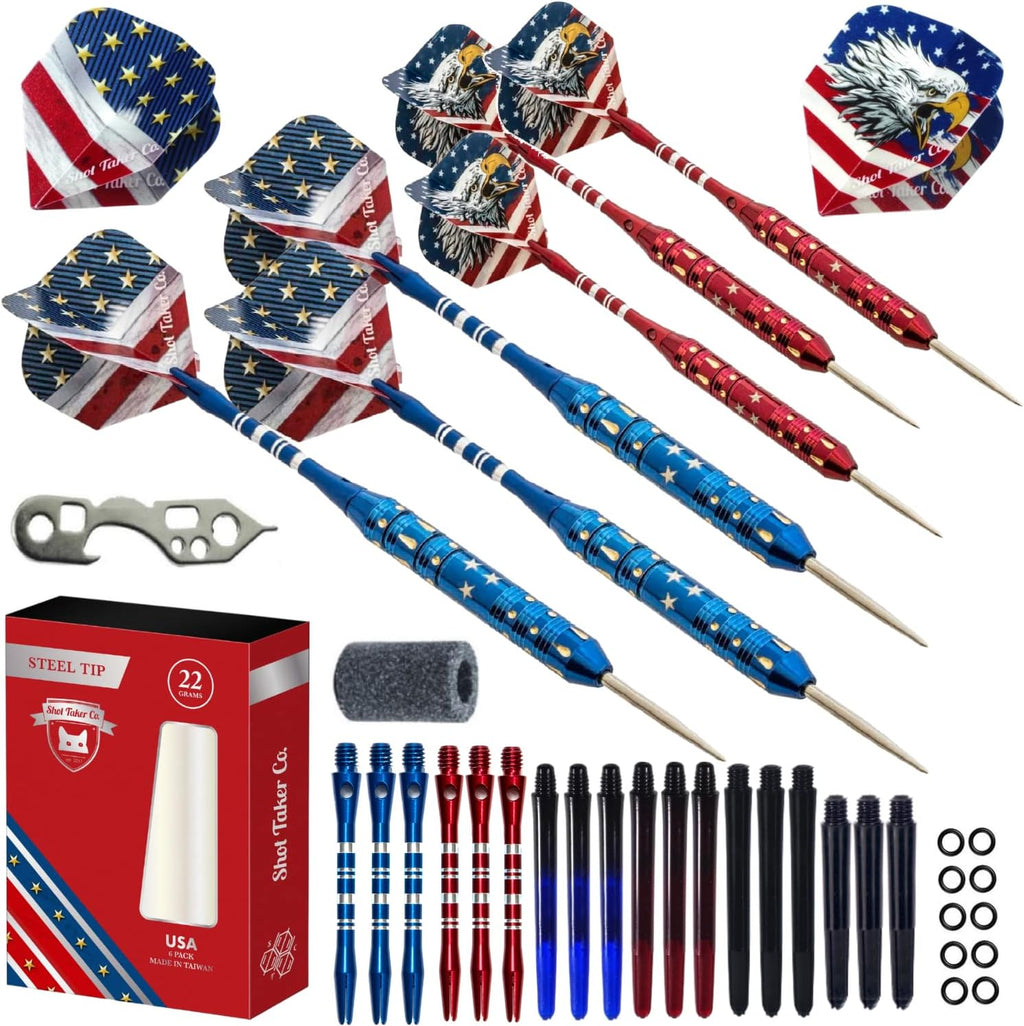 Steel Tip Darts Set - Professional Darts Steel Tip for Dartboard - Includes Brass Barrels + Plastic & Aluminum Shafts