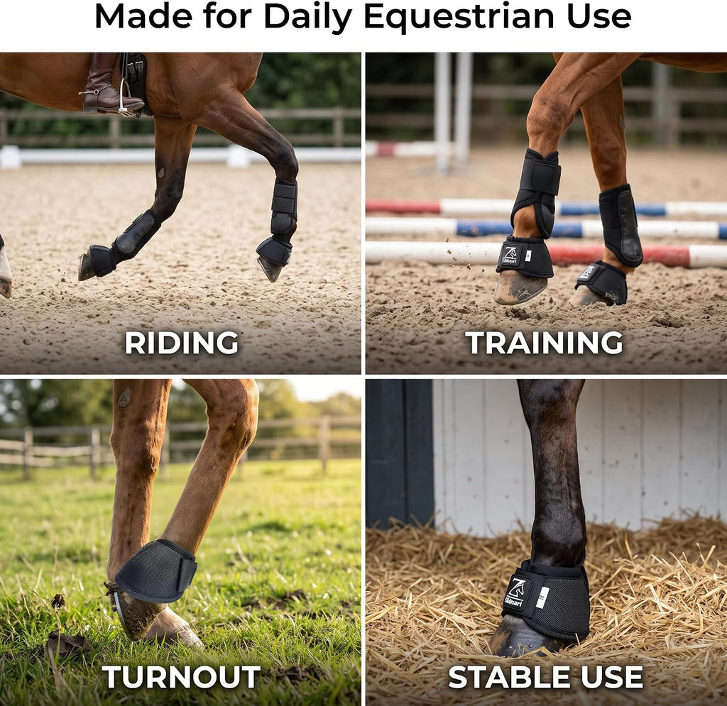 Horse Boots, No-Turn Bell Boots for Horses with Premium Oxford Fabric, Premium Neoprene Cushioning, Reinforced Rubber