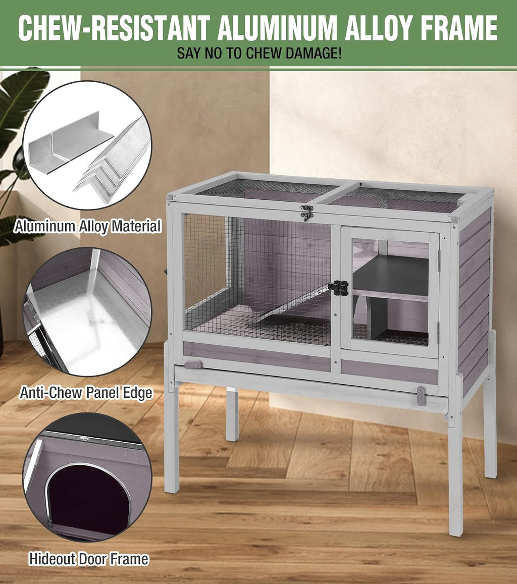 Guinea Pig Cage Indoor with Chew-Proof Edges, Clean Deep Tray | Rabbit cage with leakproof PVC layer, detachable
