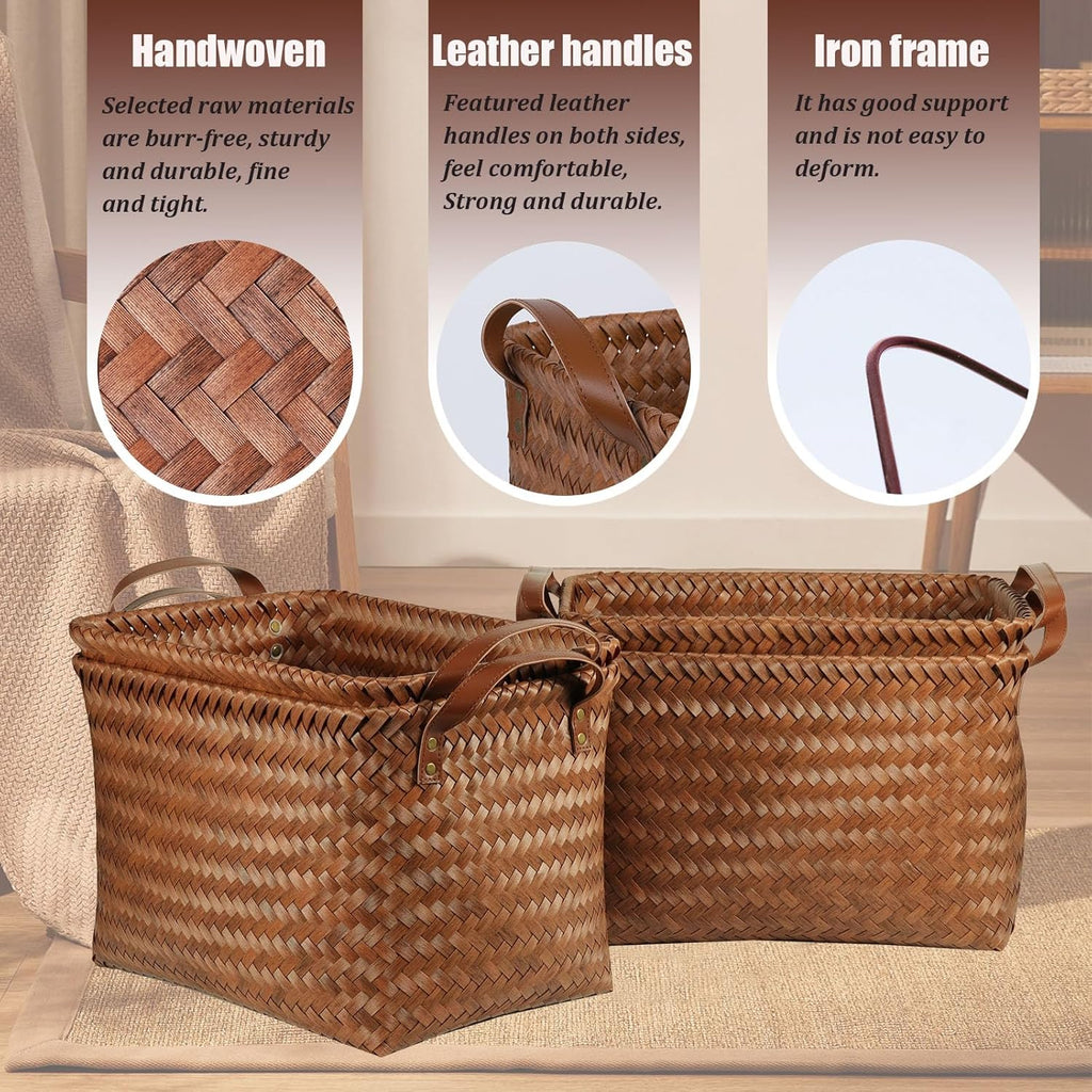 Handwoven Clothes Basket Laundry Hampers Large Wicker Storage Baskets for Shelves Blankets Closet Storage Bins Car