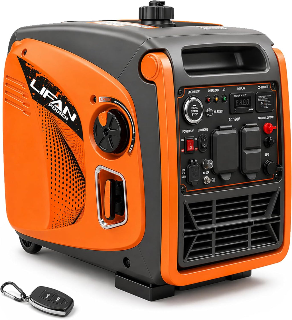 4800W Dual Fuel Inverter Generator, 30A RV Ready Remote Start | Gasoline or propane, 3800W gas running power