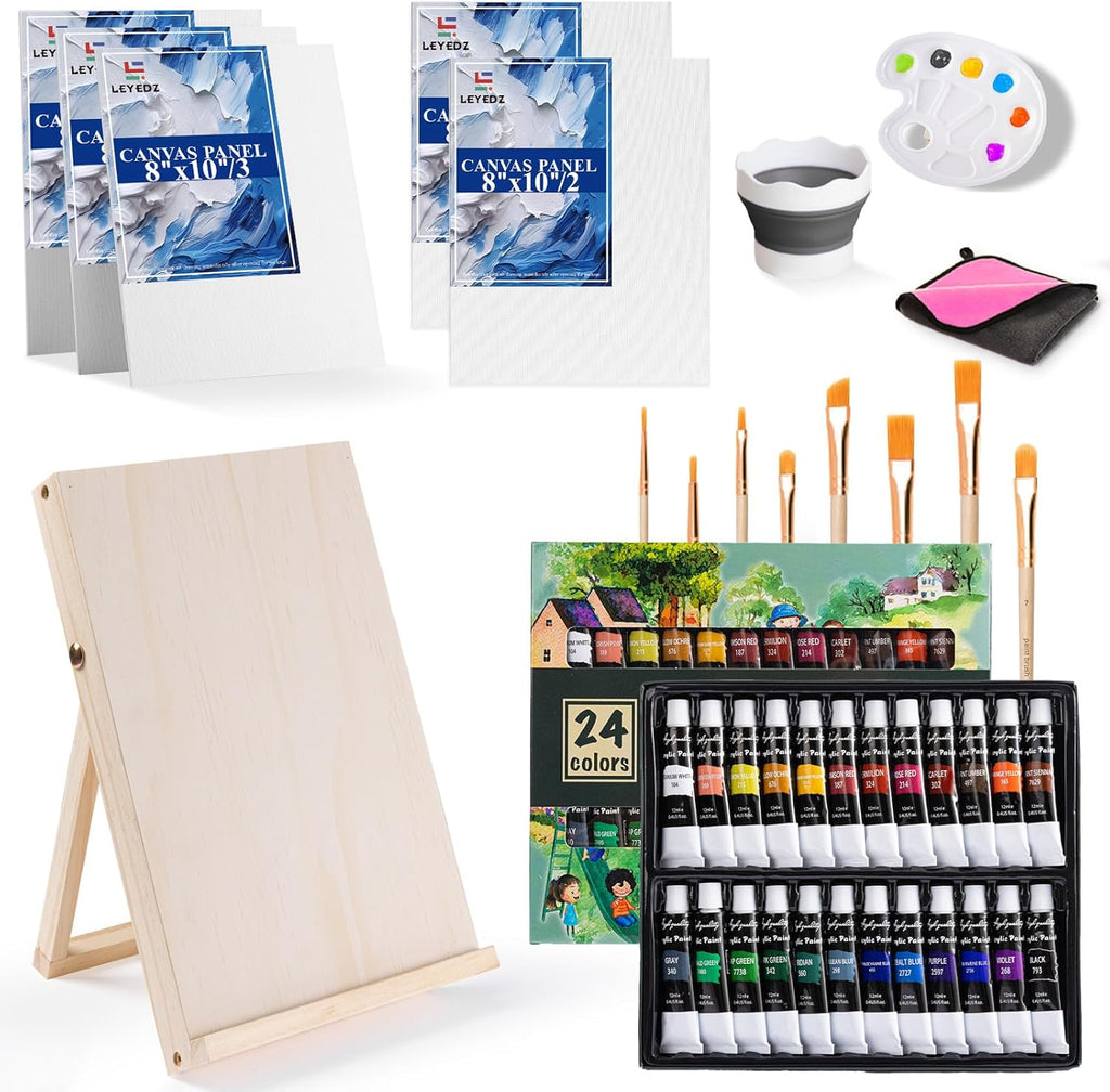 Acrylic Paint Set for Kids & Adults, 41 PCS Paint Kit, Art Painting Supplies Kit with 24 Acrylic Paints, 8 Paint