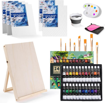 Acrylic Paint Set for Kids & Adults, 41 PCS Paint Kit, Art Painting Supplies Kit with 24 Acrylic Paints, 8 Paint