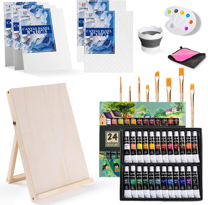 Acrylic Paint Set for Kids & Adults, 41 PCS Paint Kit, Art Painting Supplies Kit with 24 Acrylic Paints, 8 Paint