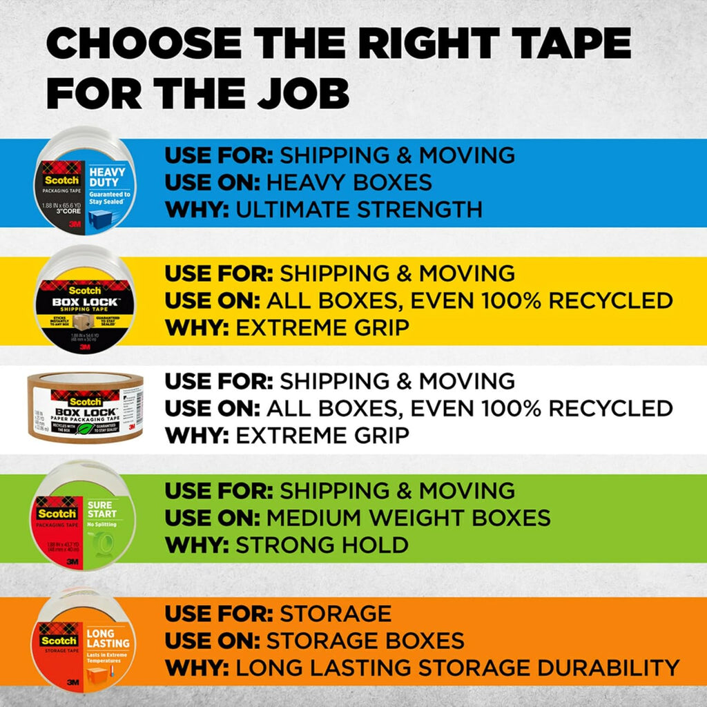 Box Lock Packing Tape, Clear, 1.88 in. x 22.2 yd., 6 Rolls | Extreme Grip Box Packaging Tape for Shipping and