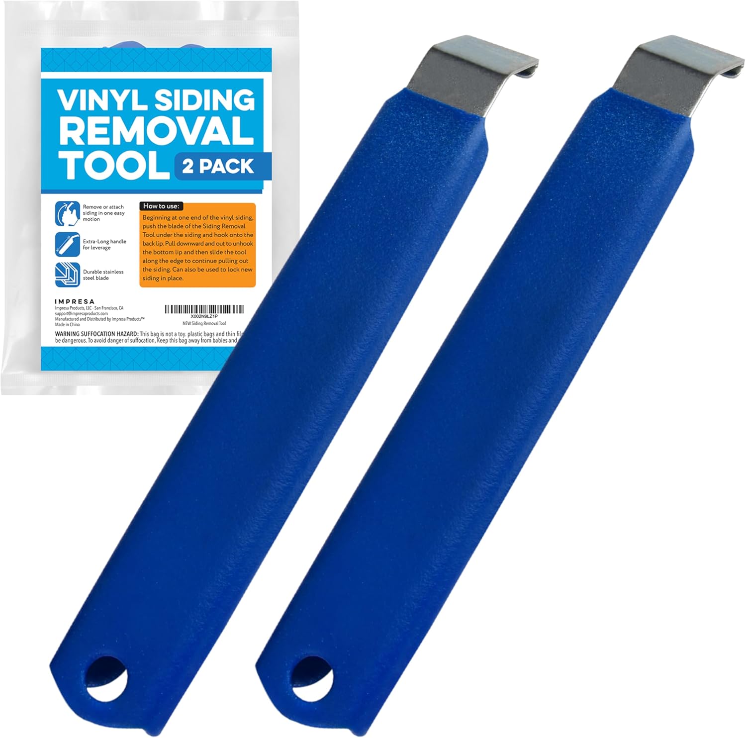 Vinyl Siding Removal Tool Kit - Pack of 2, Blue - One-Piece Steel Zip Tool for Siding Removal - 7-Inch Extra-Leverage