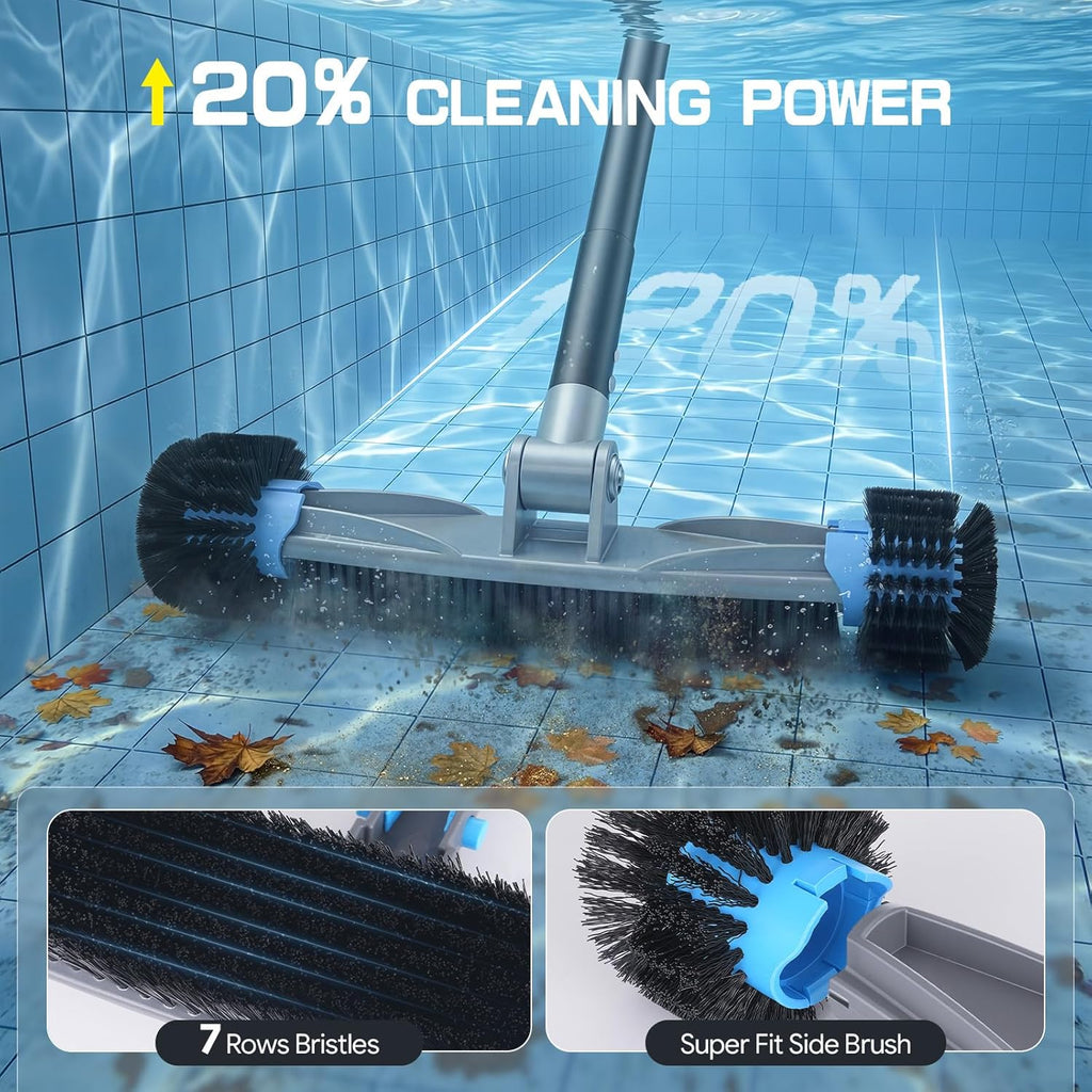 4-in-1 Deluxe Swimming Pool Cleaning Kit - Includes Upgrade Triangular Pool Vacuum Head, Detachable Brush, Deep Leaf