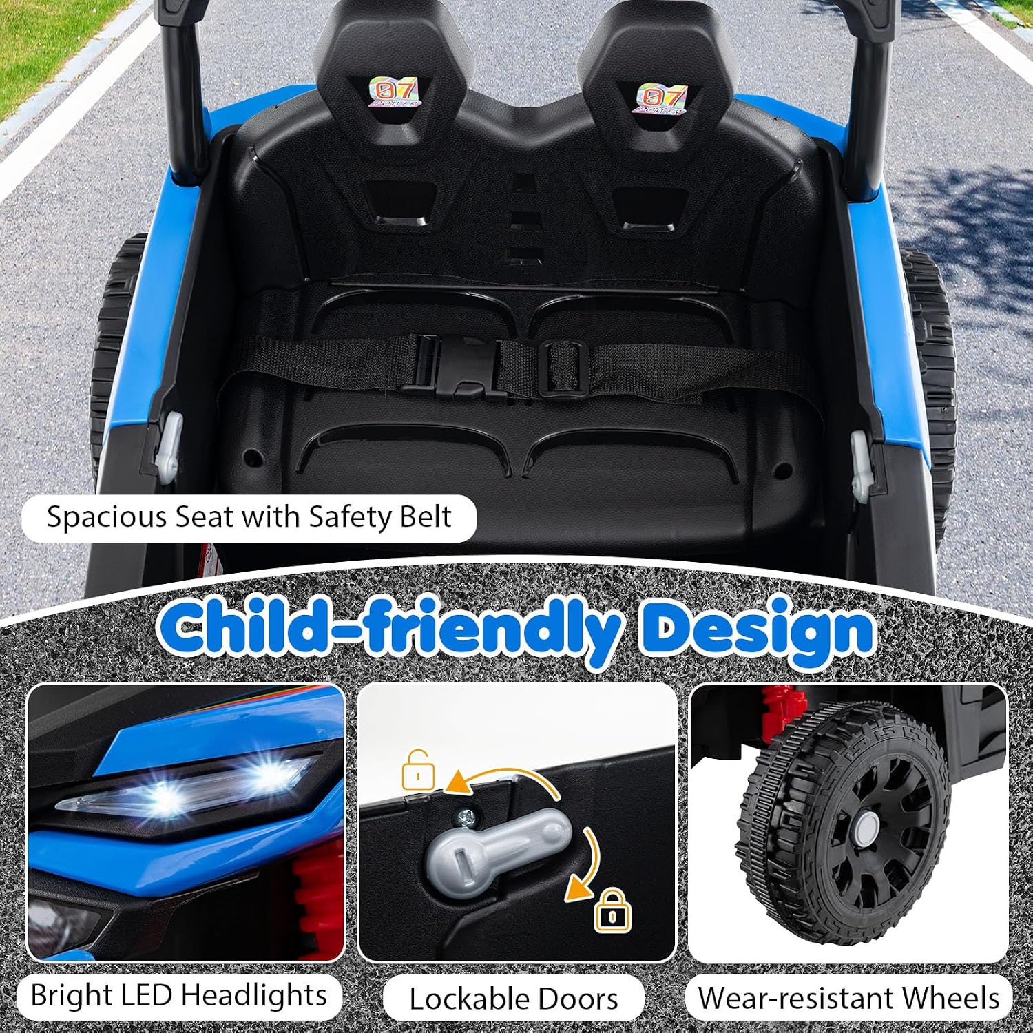 Kids Ride On UTV Car with Detachable Trailer, 12V Battery Powered Electric Vehicle with Remote Control, 3 Speeds, LED