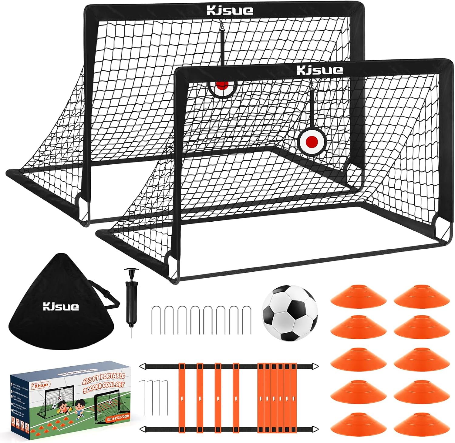 Kids Soccer Goal for Backyard Set of 2, 6X4 / 4X3 ft Portable Pop Up Soccer Net Training Equipment for Outdoor Indoor