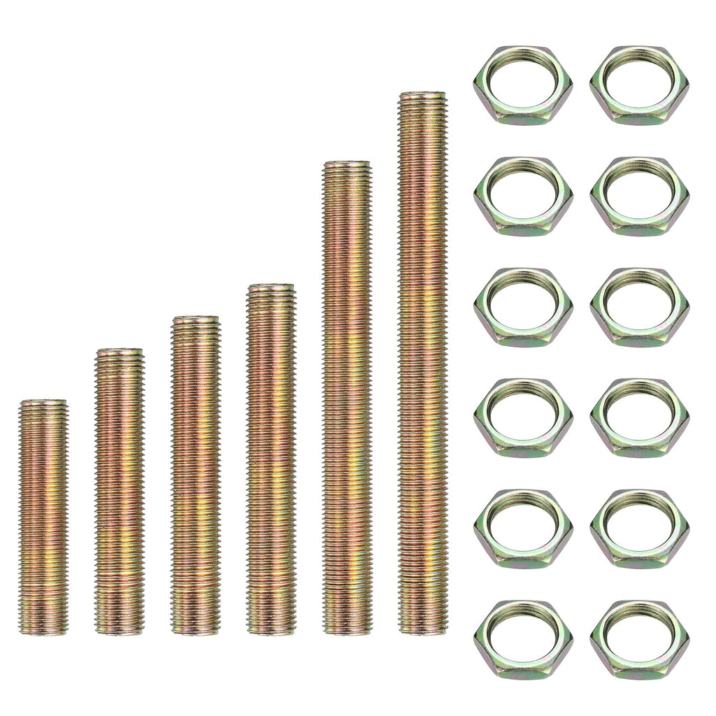 uxcell 6Pcs 1/4IP 6 Size Lamp Pipe Nipples with Lock Nut 1/4-18 Threaded