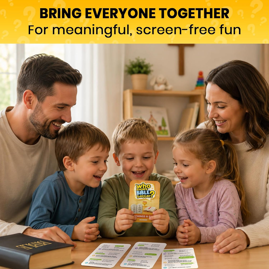 Who Knows Bible Better – Teachings and Facts Card Game with 300 Faith-Based Questions for Kids, Teens, Family Nights