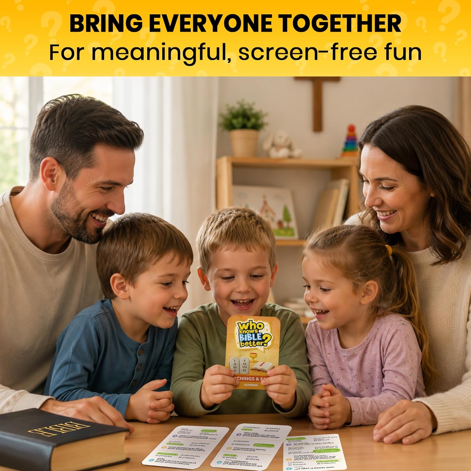 Who Knows Bible Better – Teachings and Facts Card Game with 300 Faith-Based Questions for Kids, Teens, Family Nights