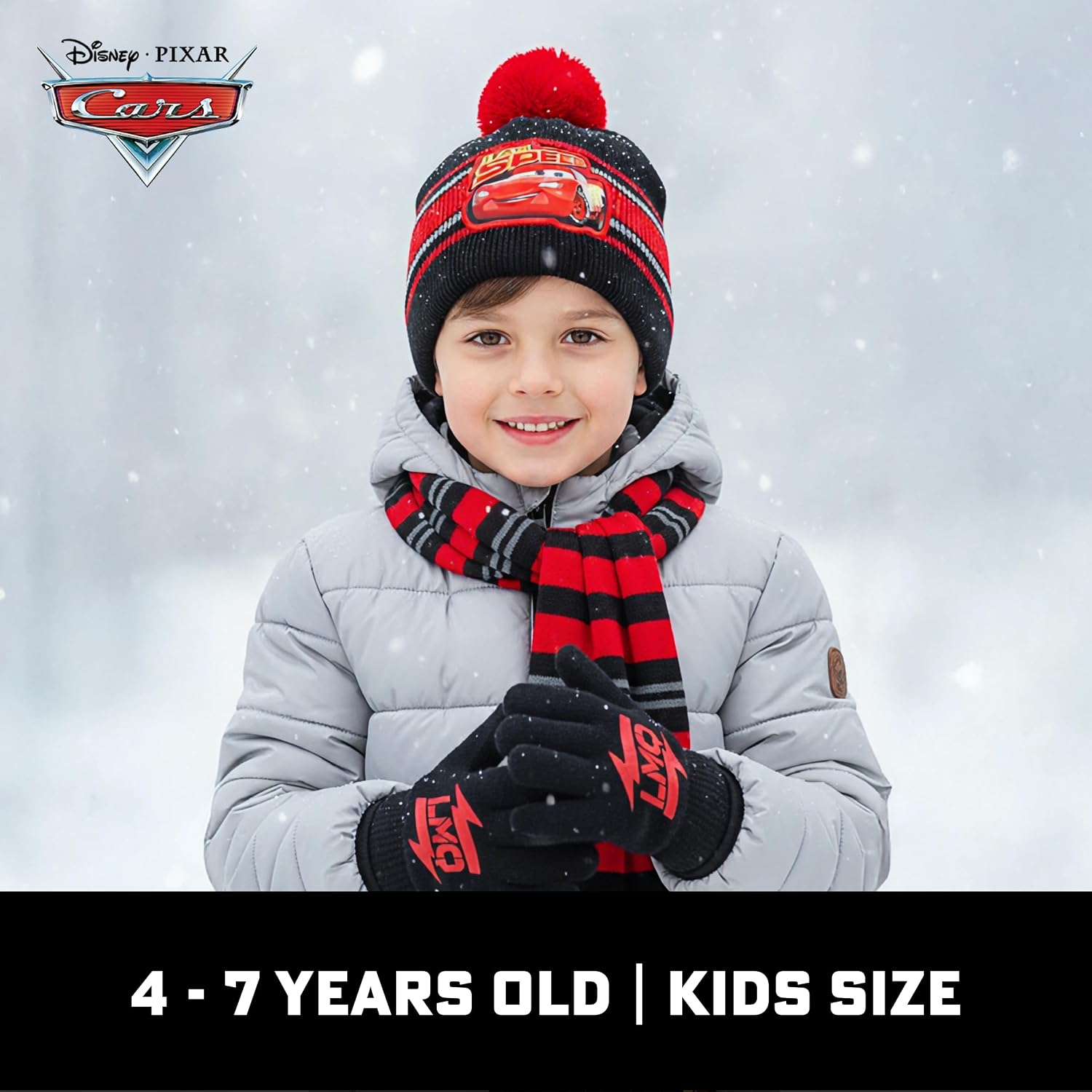 Boys Toddler Winter Hat, Scarf & Mittens Set 2-4 Or Cars Lightning McQueen Hat, Scarves & Kids Gloves Sets 4-7