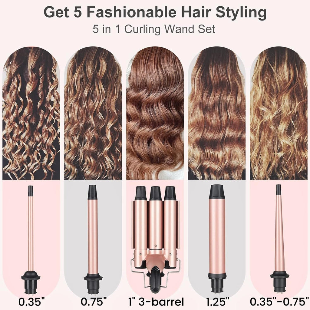 Wand Curling Iron Hair Crimper Tool, Emocci Pro Large 3 Barrels (0.35" - 1.25" Ceramic Barrel) Hair Wand Curler for