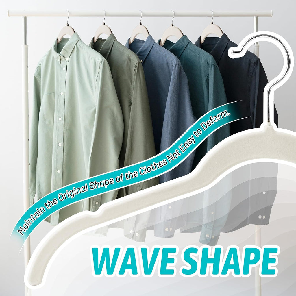 Velvet Hangers 30 Pack, Non-Slip Slim Felt Clothes Hangers Beige | Space-Saving Closet Organization; Flocked Surface;
