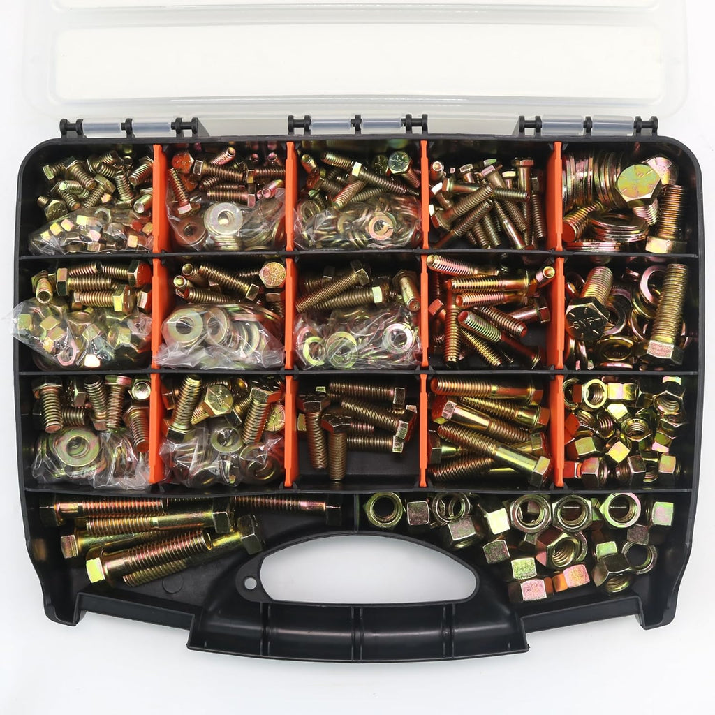924Pcs Grade 8 Bolts and Nuts Assortment Kit, 1/4-20, 5/16-18, 3/8-16, 1/2-13 Heavy Duty Hex SAE Assorted Bolts Nuts