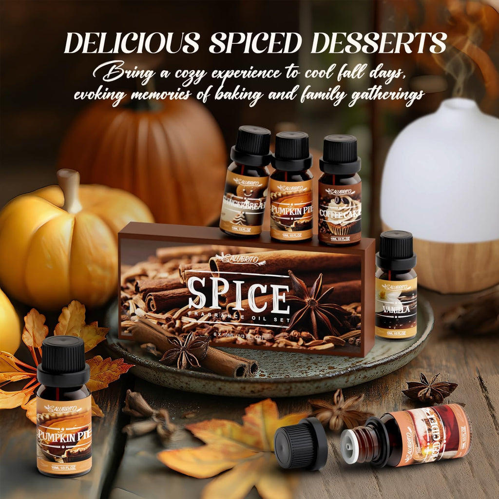 Spice Fragrance Oils Set, Premium Essential Oils Set for Diffuser, Candle, Soap Making, Warm Fall Scented Oil