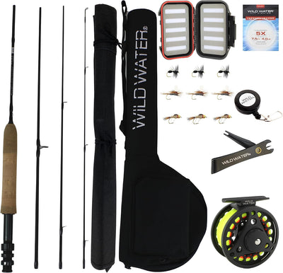 Standard Fly Fishing Combo Starter Kit, 5 Foot 6 Inch Graphite Rod, 3-Weight, 4-Piece Fly Rod Kit, Includes Die Cast