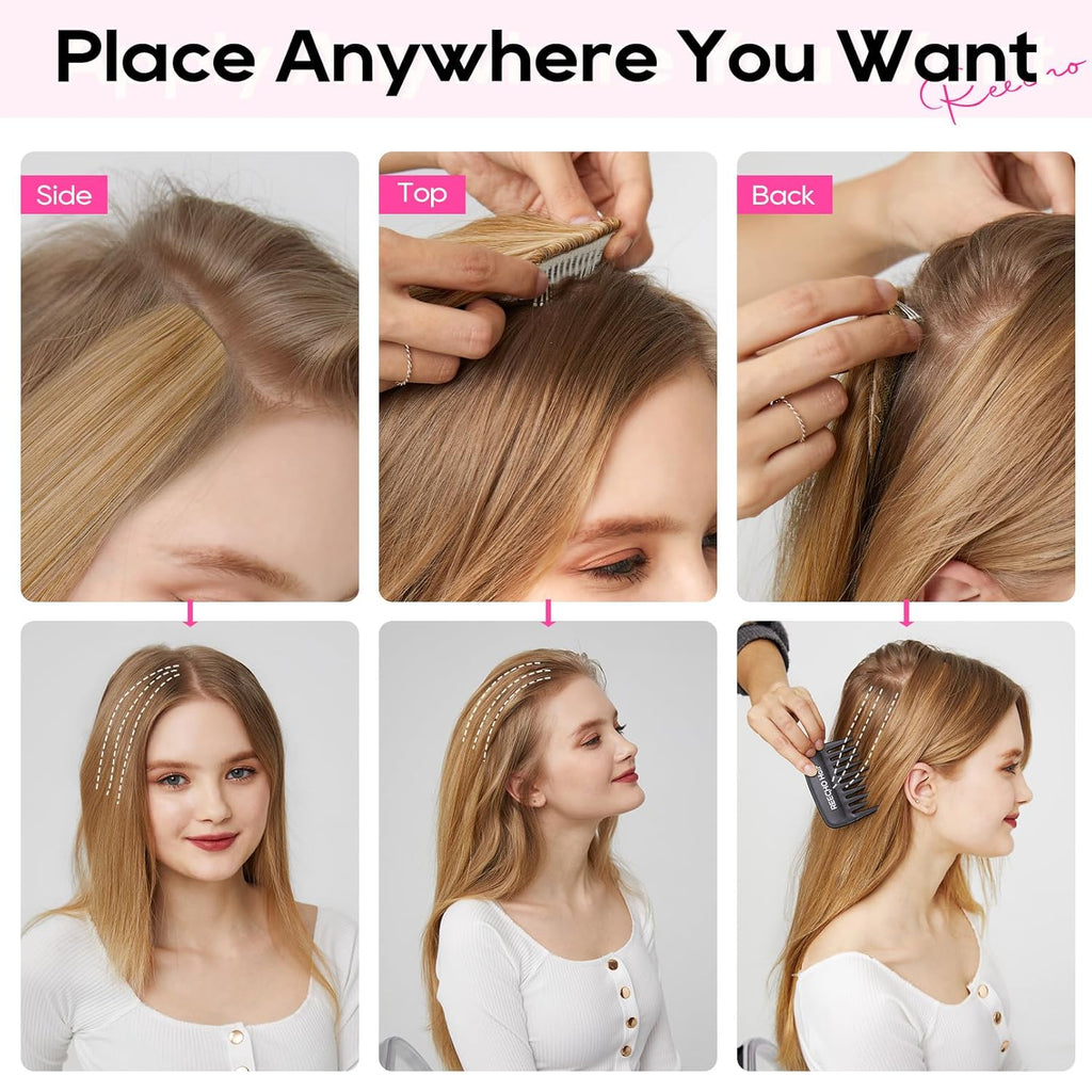 Human Hair Clip-in Hair Volumizer - Short Thick Hairpieces for Extra Volume, Easy Clip-in Extensions for Thin & Fine