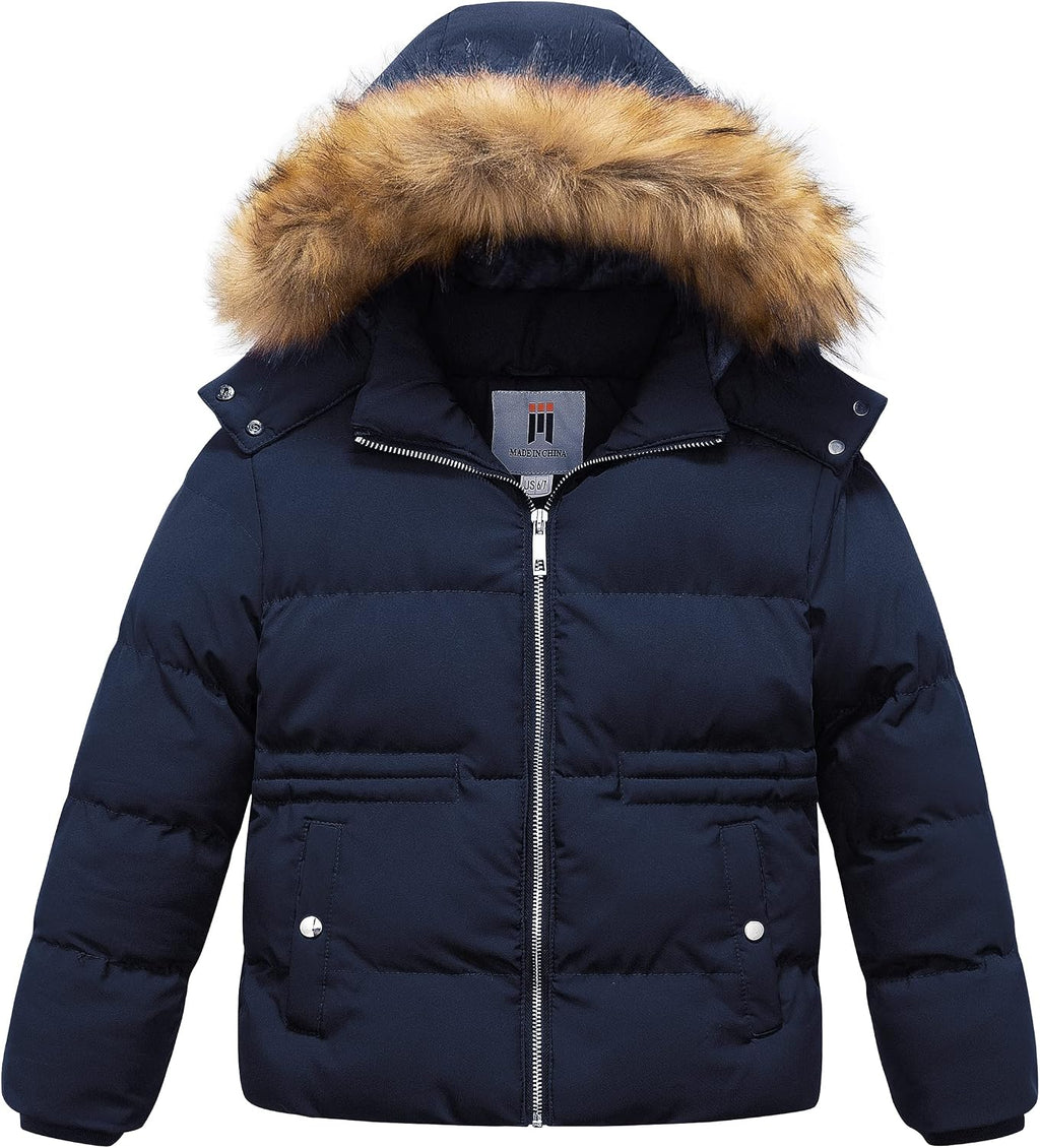 Girl's Kids Metallic Shiny Jacket with Detachable Fur Collar Warmth Winter Outerwear
