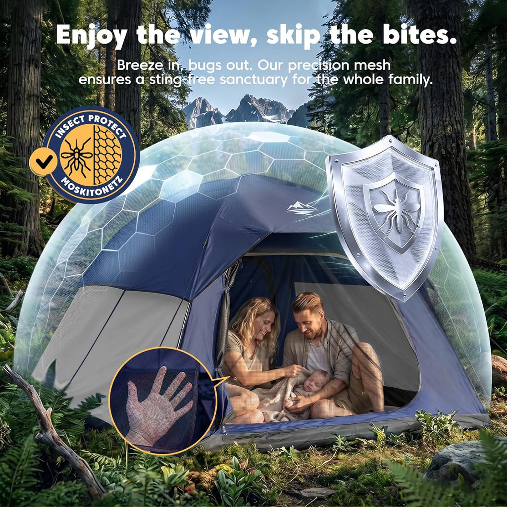 4 Person Tents for Camping Waterproof, Windproof Dome Tent with Rainfly, Easy Setup Portable Tent for Outdoor Camping