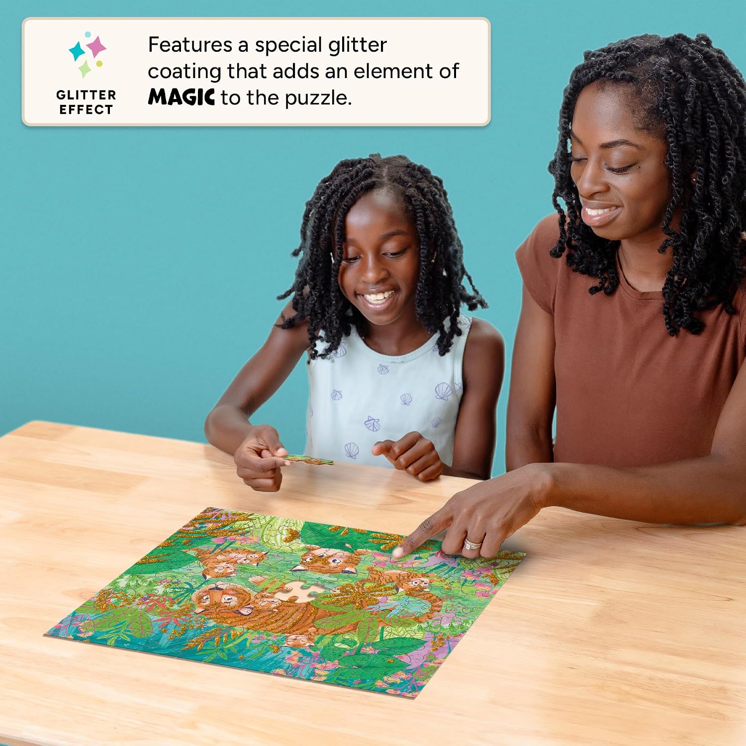 Chuckle & Roar - Sweet Tiger Family Glittery Jigsaw Puzzle – 100 Piece XXL Cozy Animal Scene, Ages 6+, 15 x 19
