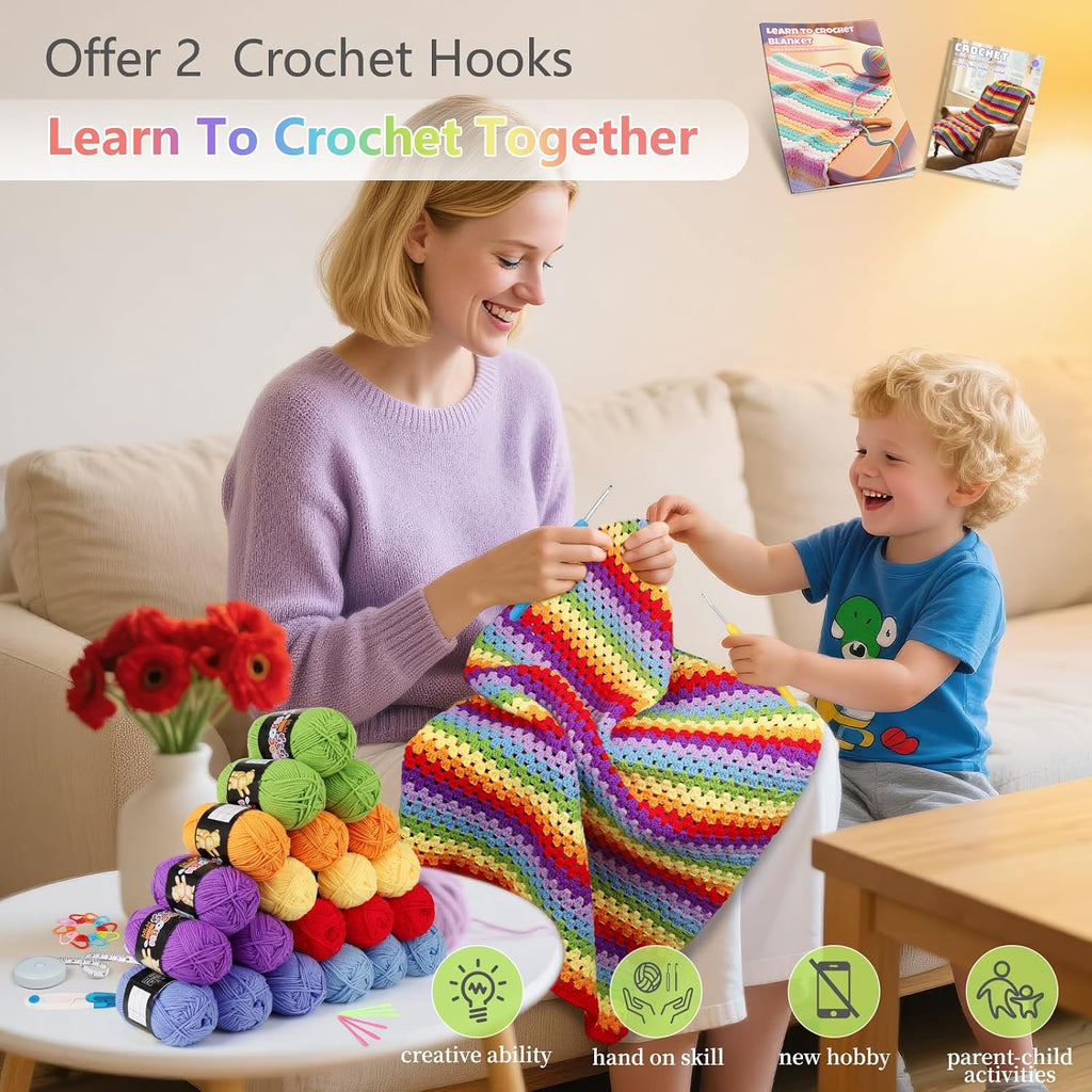 Crochet Blanket Kit for Beginners, Easy Crochet Kit for Beginners Adults & Kids with Step-by-Step Video Instructions