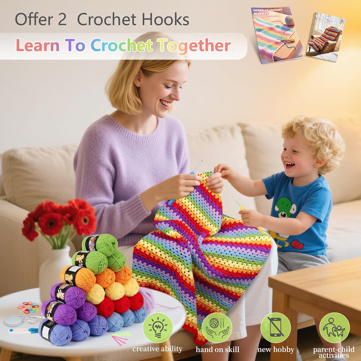 Crochet Blanket Kit for Beginners, Easy Crochet Kit for Beginners Adults & Kids with Step-by-Step Video Instructions
