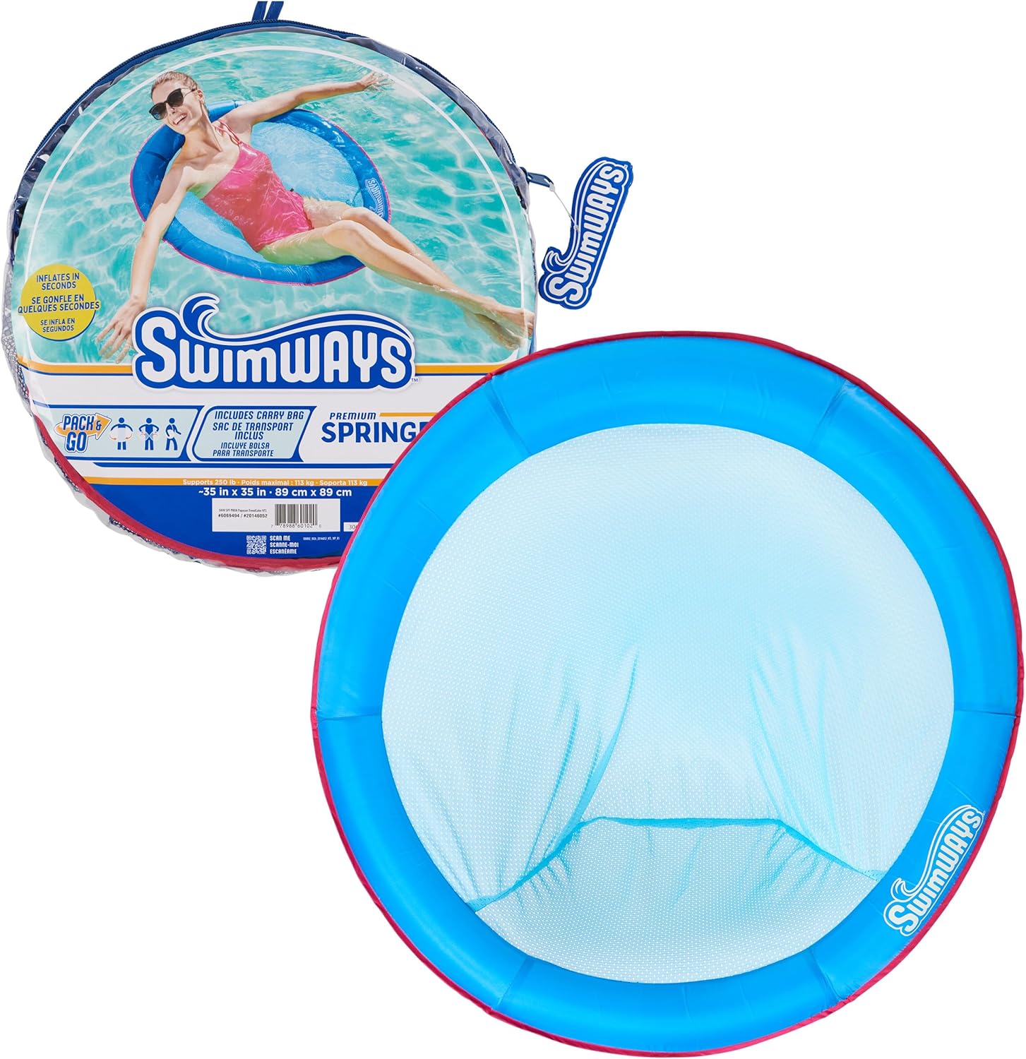 Spring Float Premium Papasan Pool Lounger, Inflatable Pool Floats Adult with Fast Inflation for Ages 15 & Up