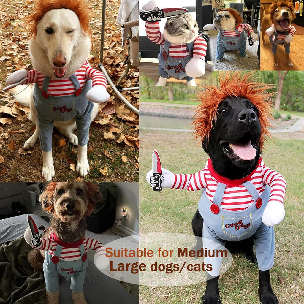 Deadly Doll Pet Costume, Funny Dog Cosplay Halloween Costume, Cute Clothes for Small to Large Dogs & Cats, Puppy