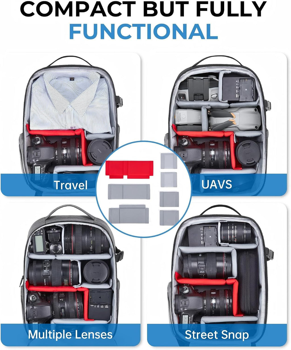Camera Bag for DSLR, Waterproof Camera Backpacks for Photographers, Camera Case with Laptop Compartment-14 Grey