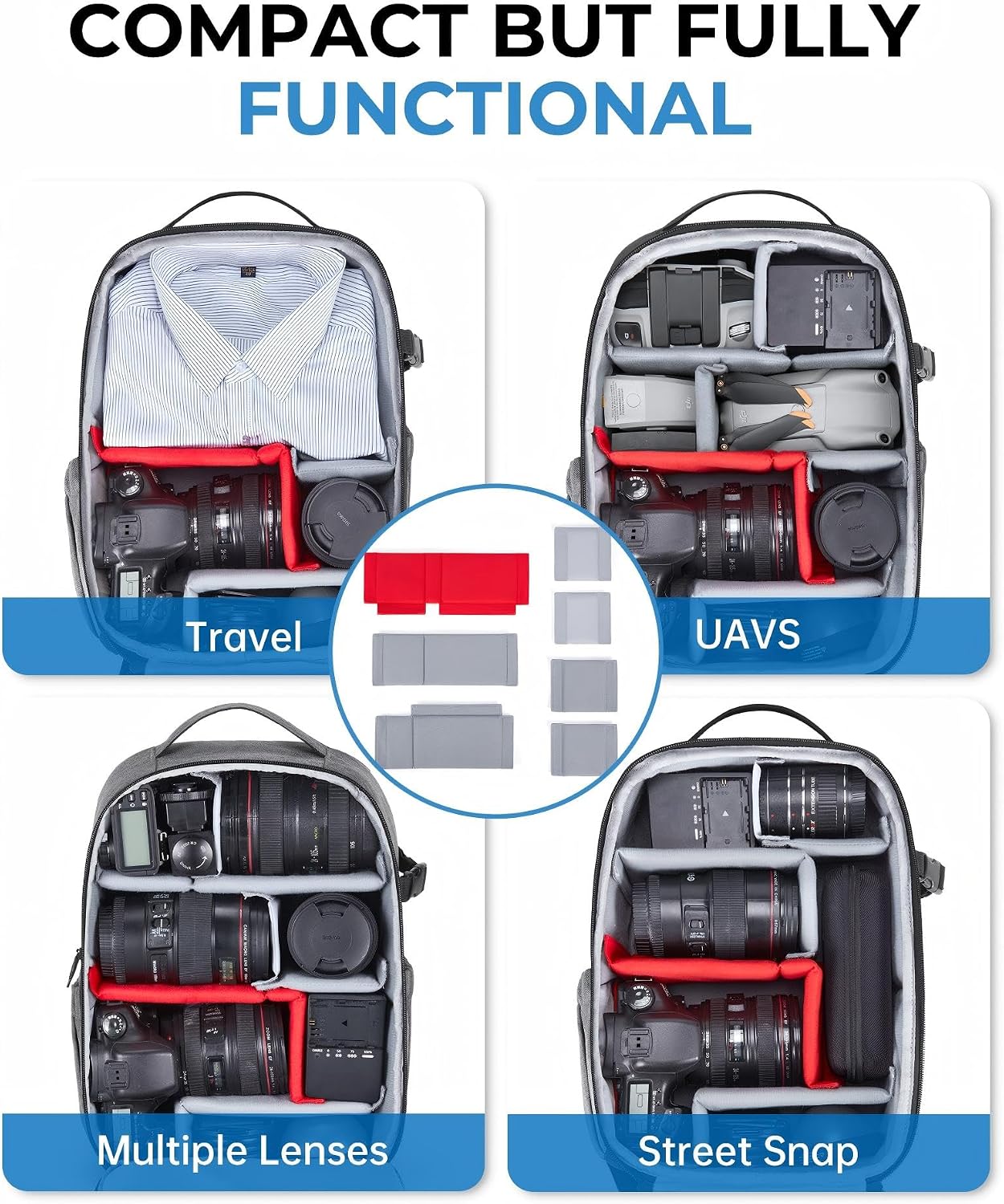 Camera Bag for DSLR, Waterproof Camera Backpacks for Photographers, Camera Case with Laptop Compartment-14 Grey