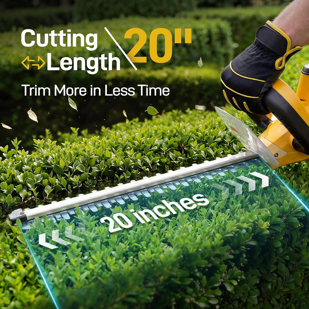 20" Hedge Trimmer Cordless with 2x2.0Ah Battery for Yard, 5/8'' Blade Gap | 20-Inch 65Mn Blade, 5/8-Inch Cut