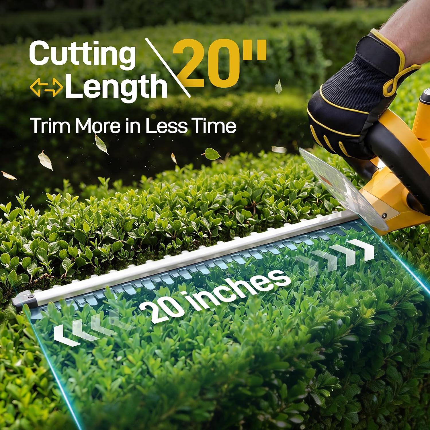 20" Hedge Trimmer Cordless with 2x2.0Ah Battery for Yard, 5/8'' Blade Gap | 20-Inch 65Mn Blade, 5/8-Inch Cut