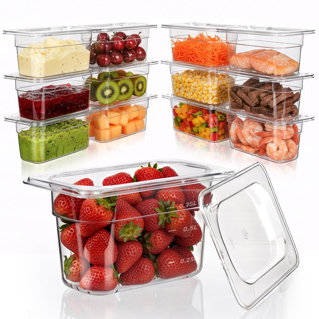12-Pack 1/9 Size 4''Deep NSF Polycarbonate Food Pans with Lids