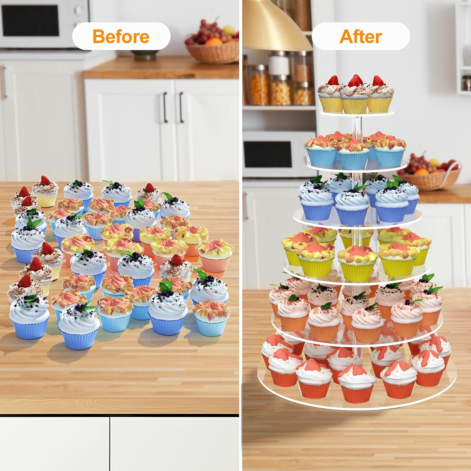 6 Tier Cupcake Stand Clear Acrylic Cupcake Tower for 60 Cupcakes