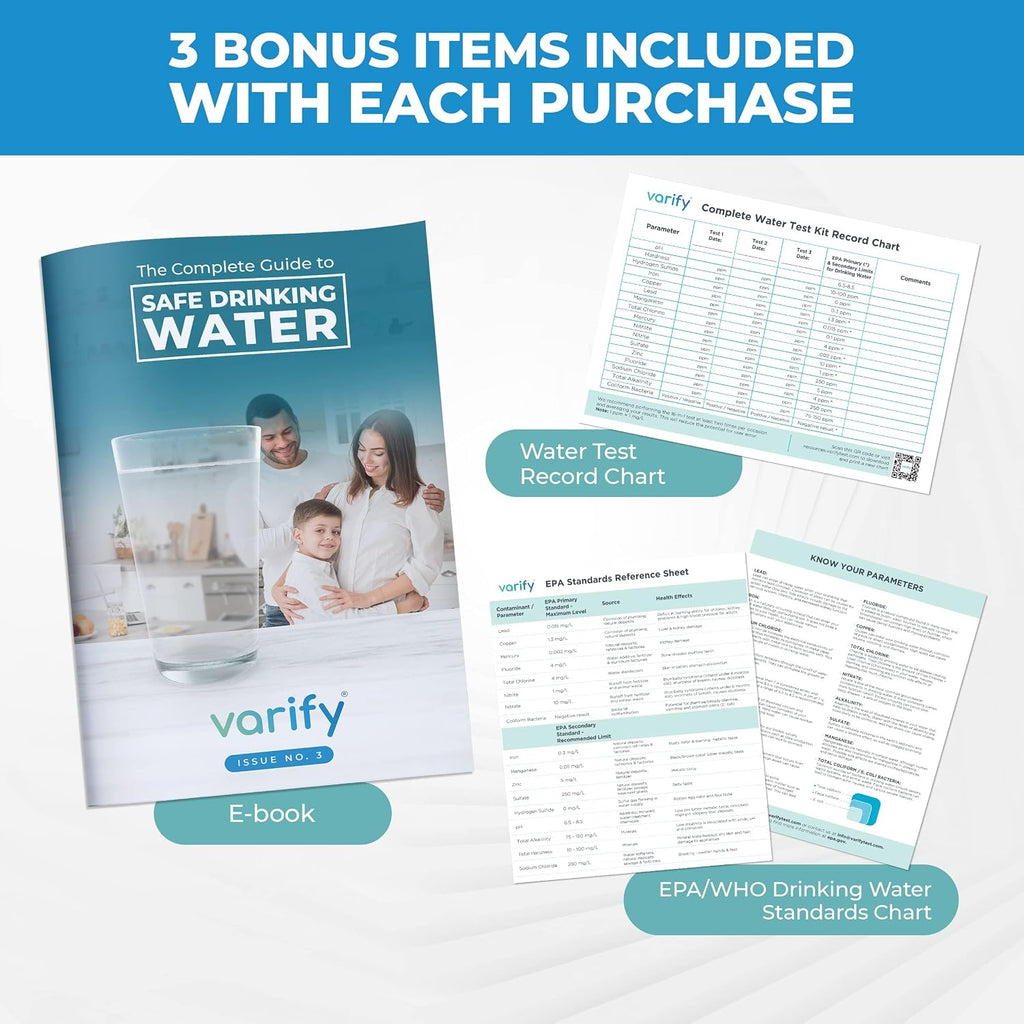 17in1 Complete Drinking Water Test Kit - 100 Strips + 2 Bacteria Tester Kits - Well, Tap, Home, City Water Testing